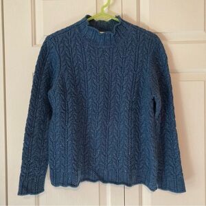 Appleseed’s mock neck cable knit pullover blue PS